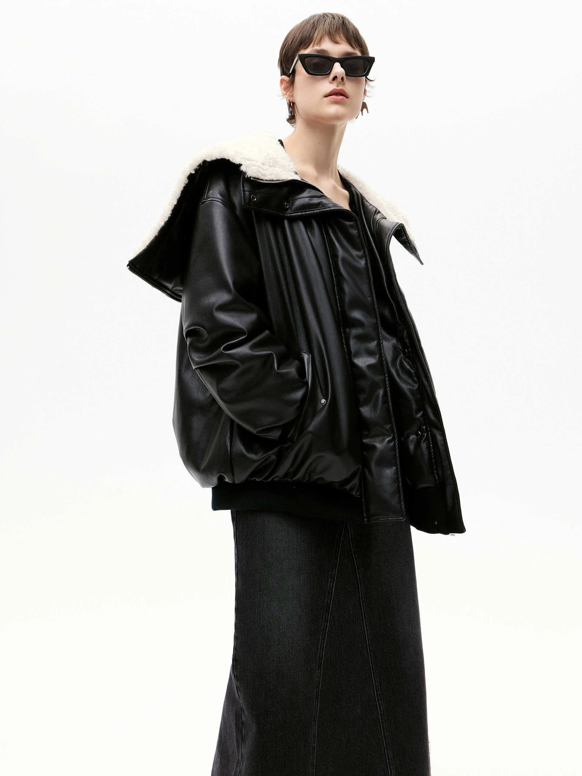 Faux Leather Hoodie Jacket sold by Mo&Co