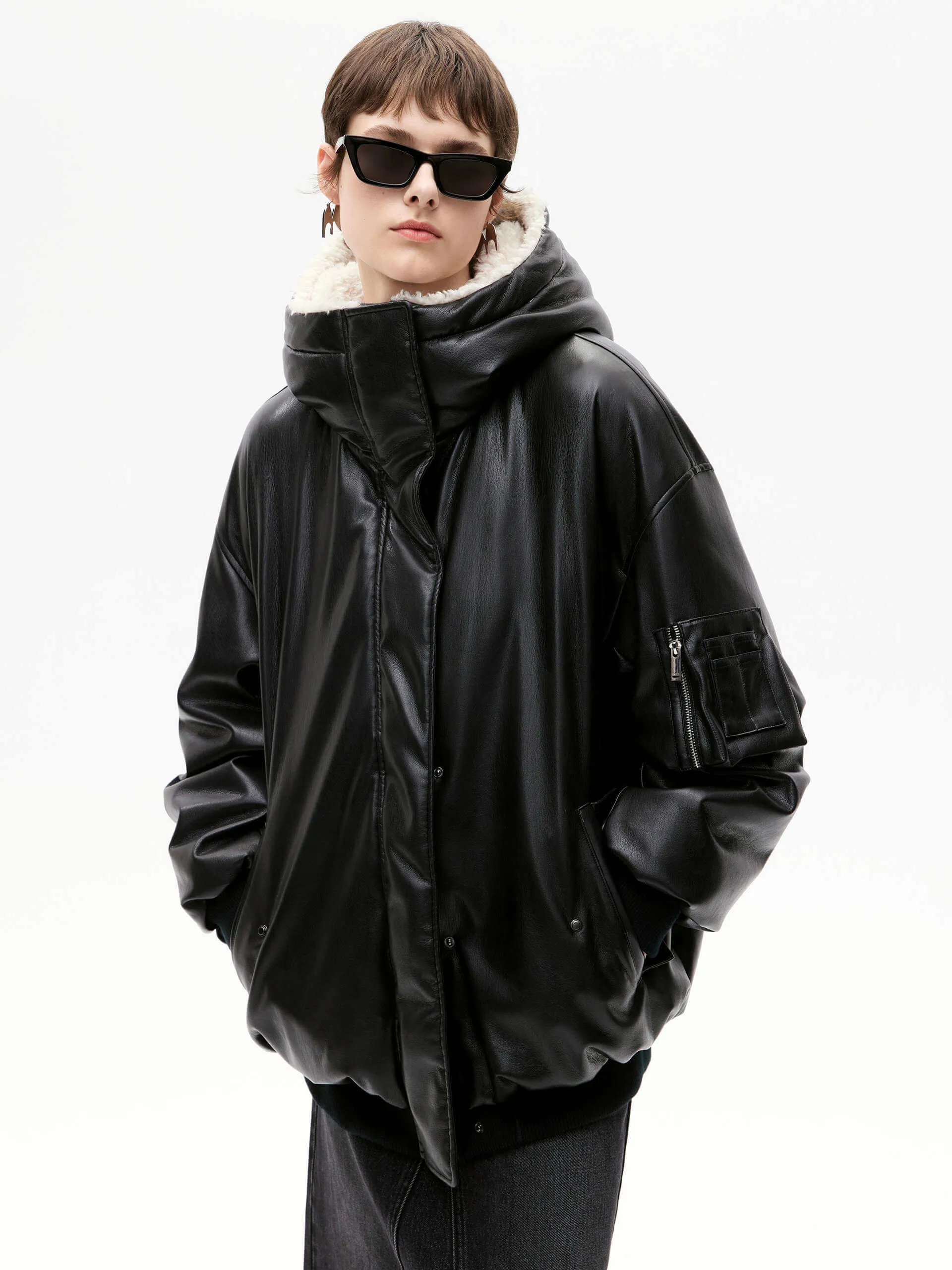 Faux Leather Hoodie Jacket sold by Mo&Co product image thumbnail 2