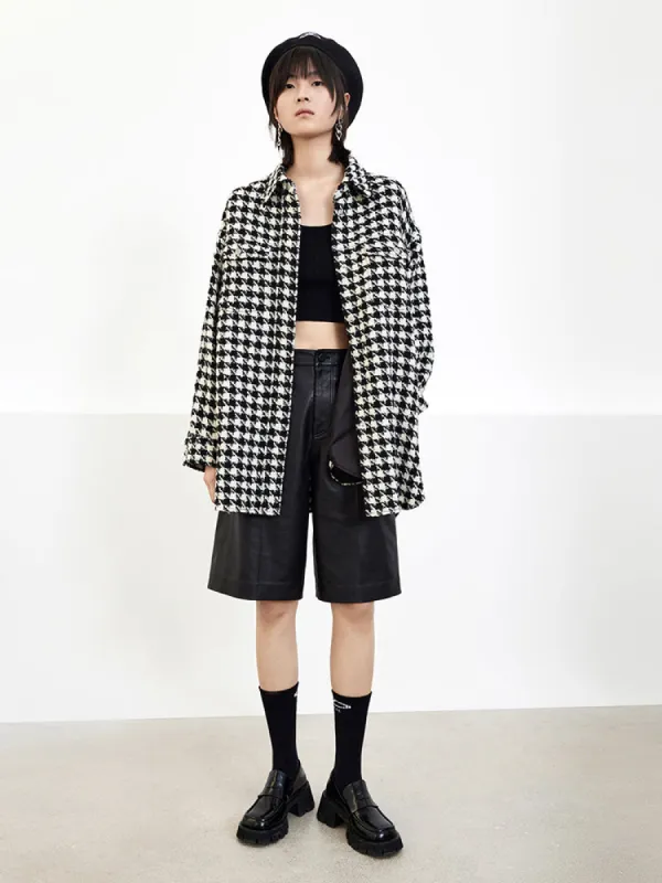 Houndstooth Wool-blend Shirt Coat sold by Mo&Co