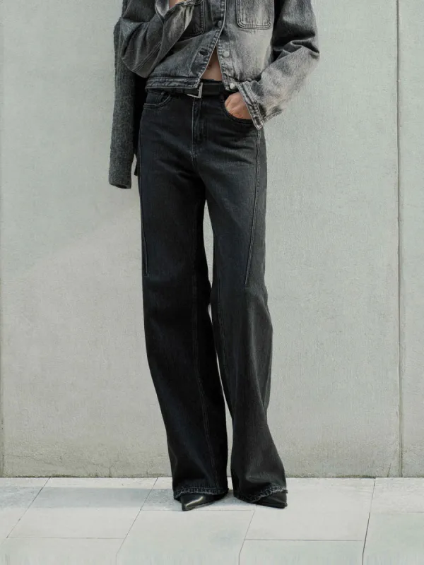 Raw Hem Straight Jeans sold by Mo&Co