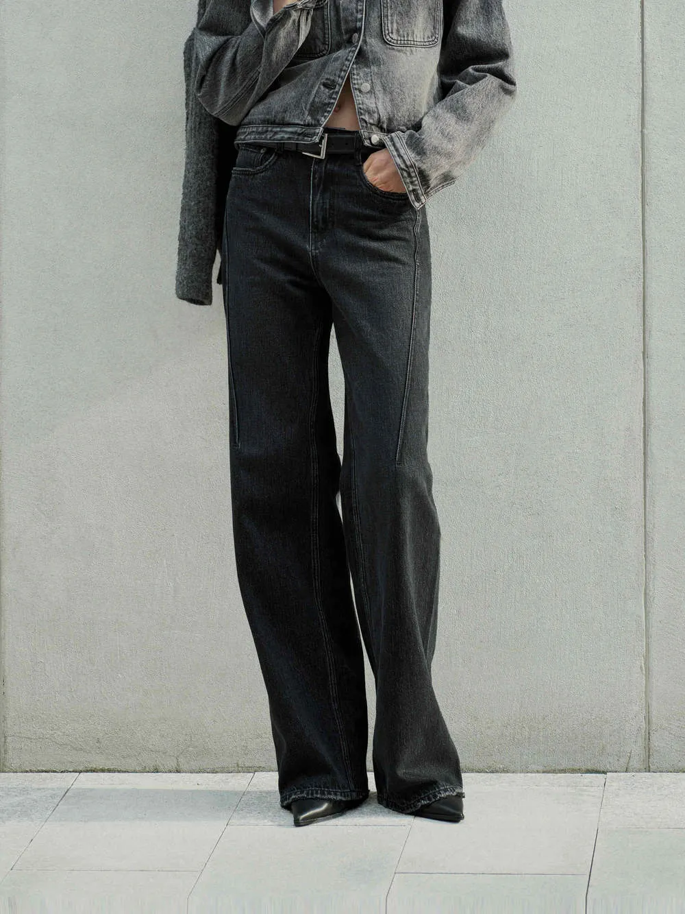 Raw Hem Straight Jeans sold by Mo&Co