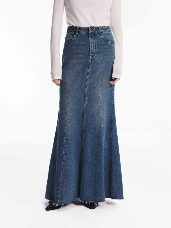 Denim Mermaid Maxi Skirt sold by Mo&Co