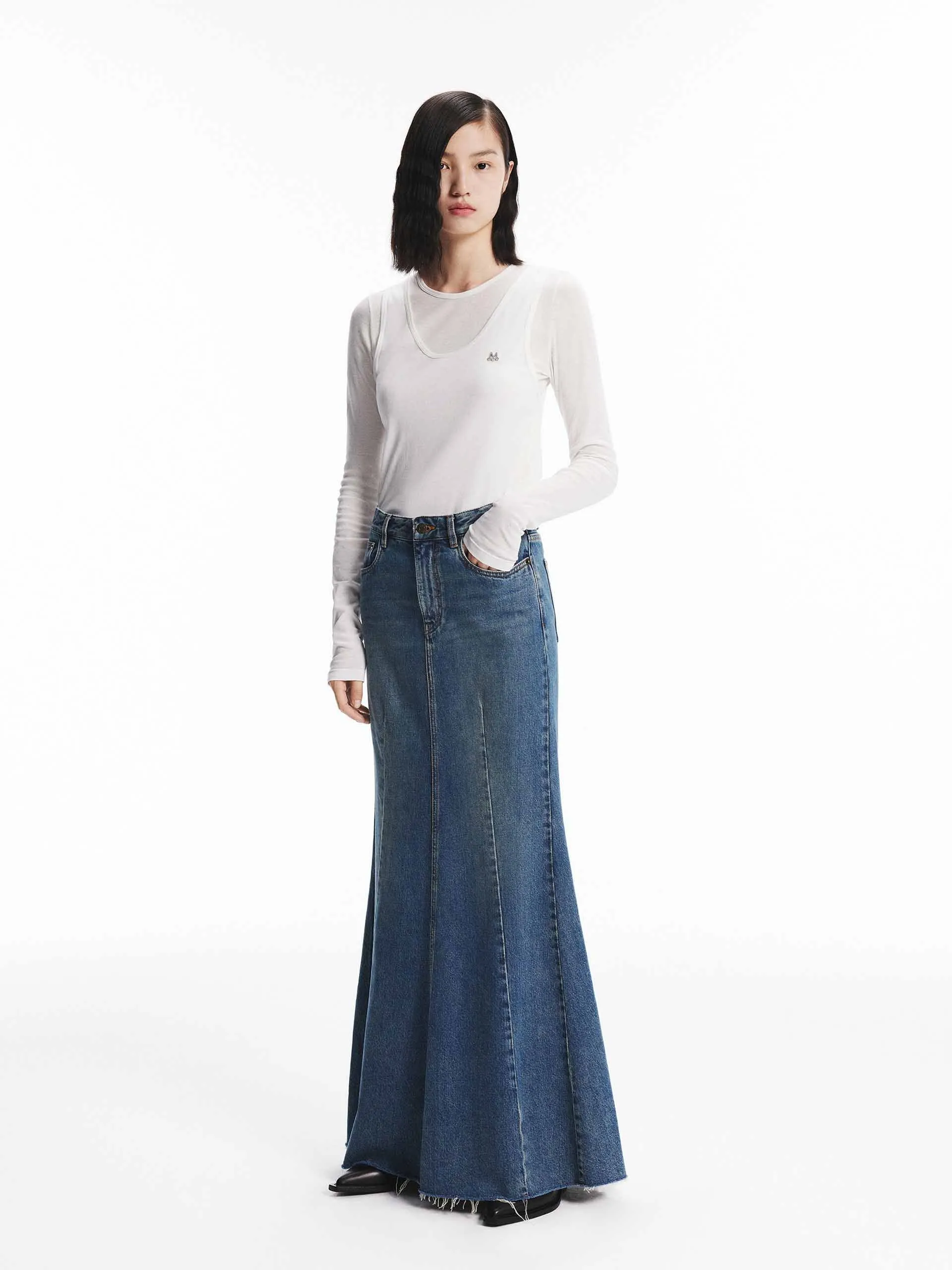 Denim Mermaid Maxi Skirt sold by Mo&Co product image thumbnail 2