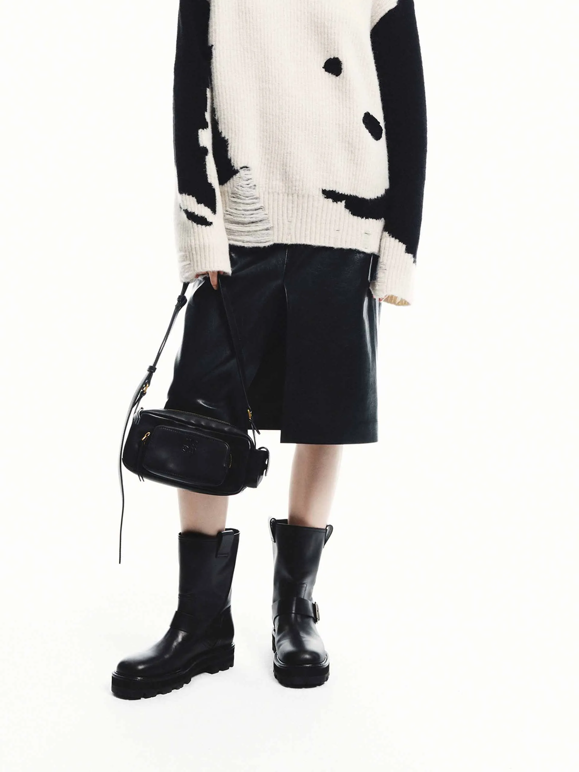 Front Slit Midi Leather Skirt sold by Mo&Co