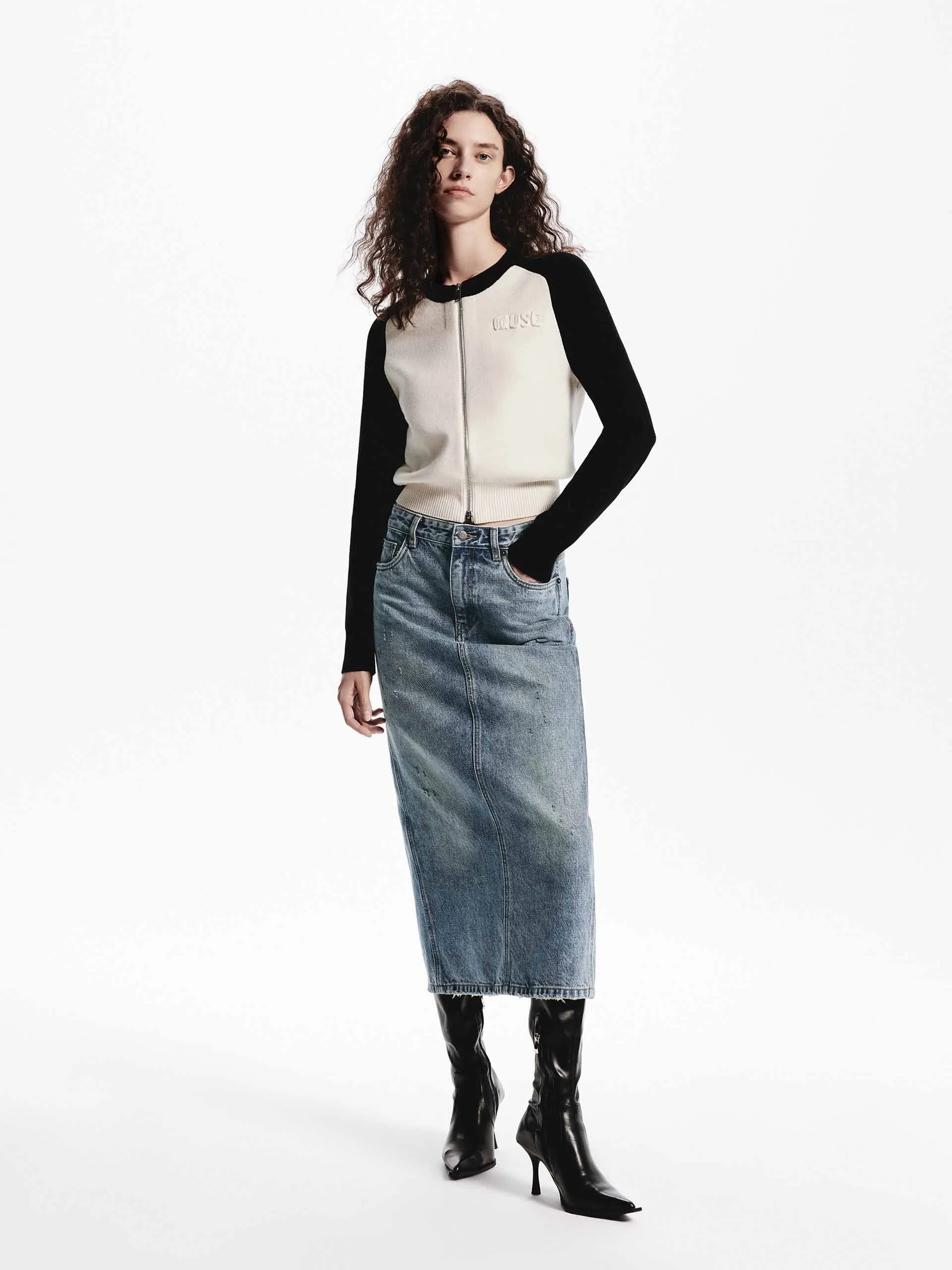 Color Block Zipper Cardigan sold by Mo&Co product image thumbnail 2