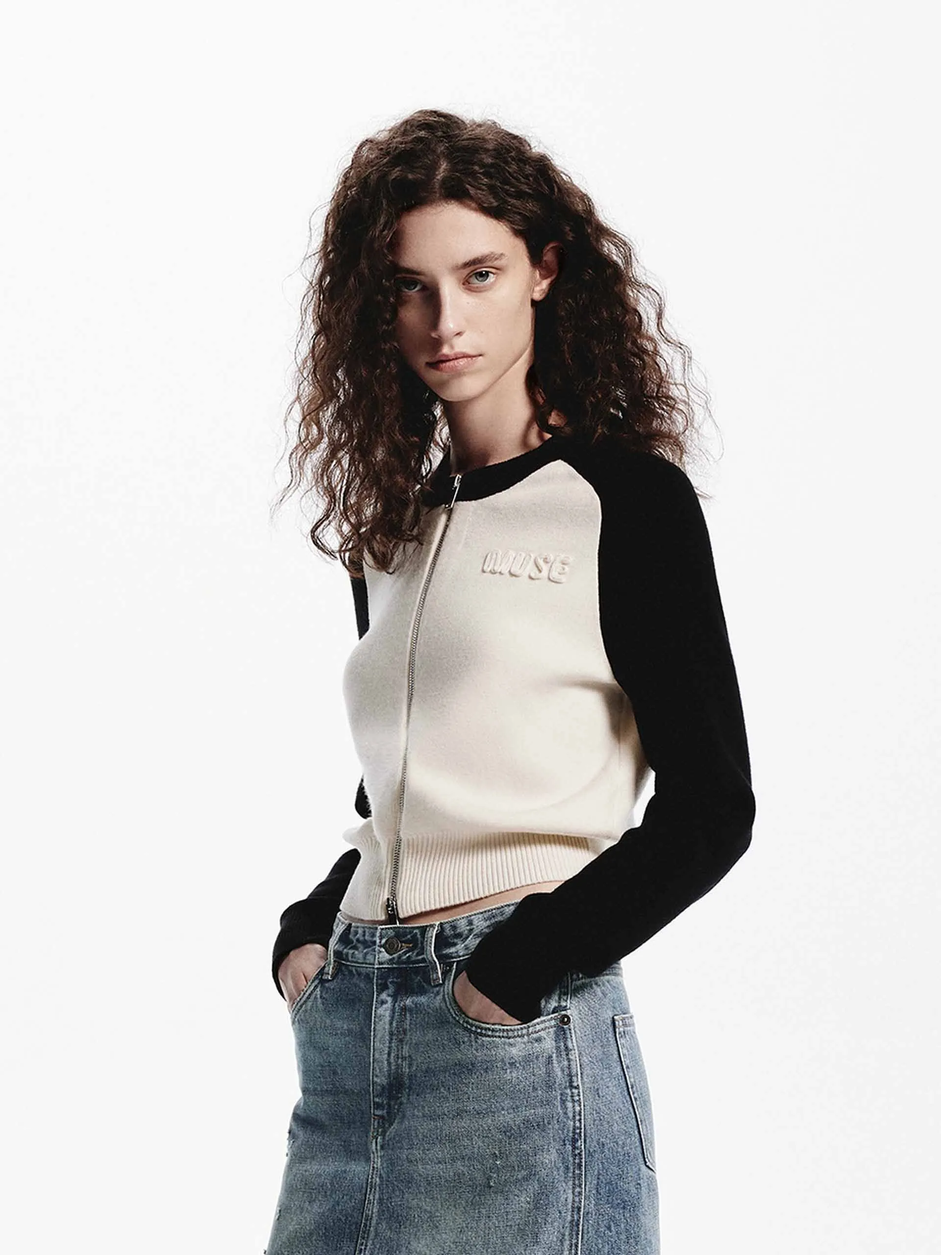 Color Block Zipper Cardigan sold by Mo&Co product image thumbnail 3