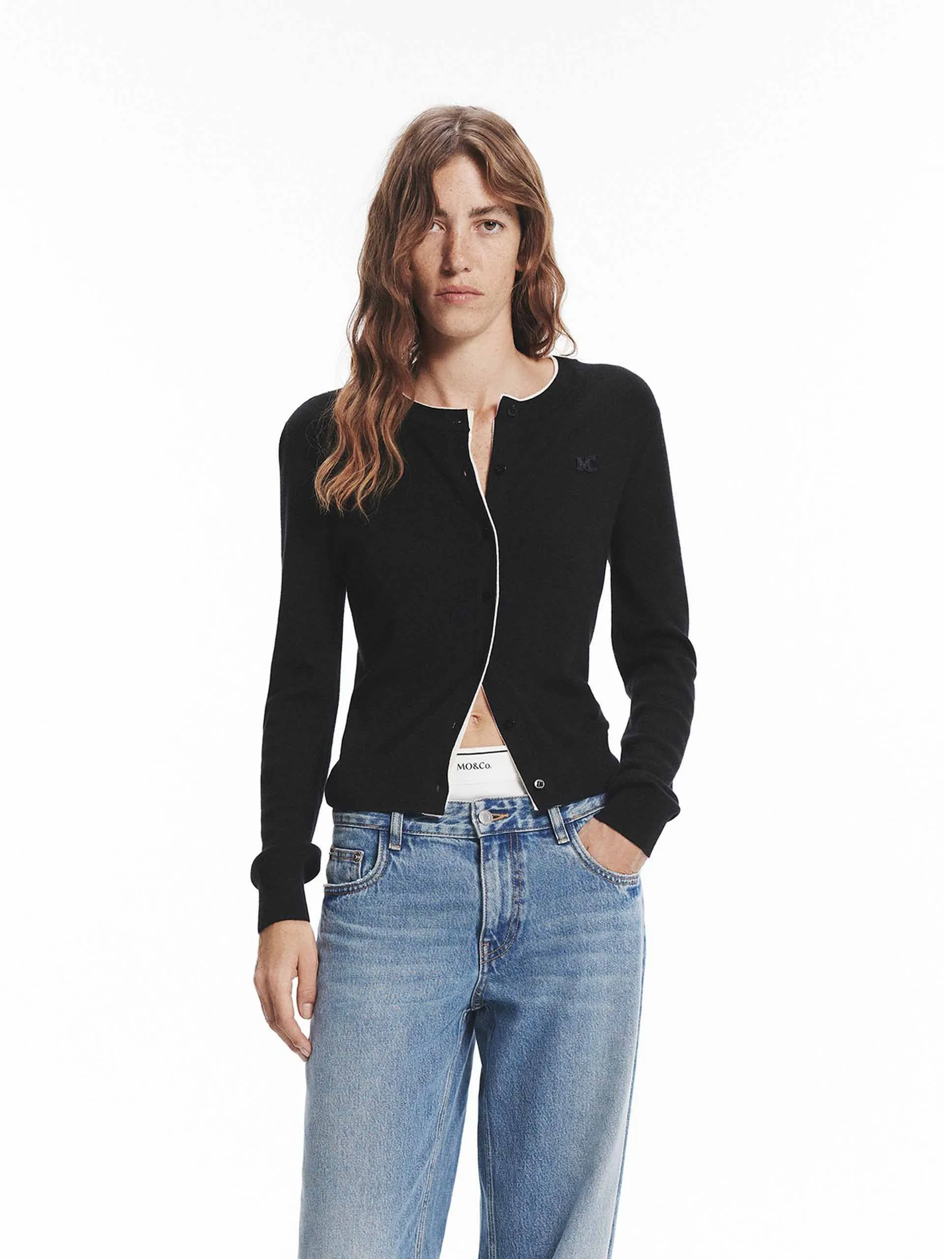 Layered Detail Knitted Cardigan sold by Mo&Co