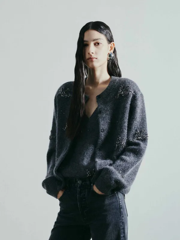 Crystal Decoration Knit Cardigan sold by Mo&Co