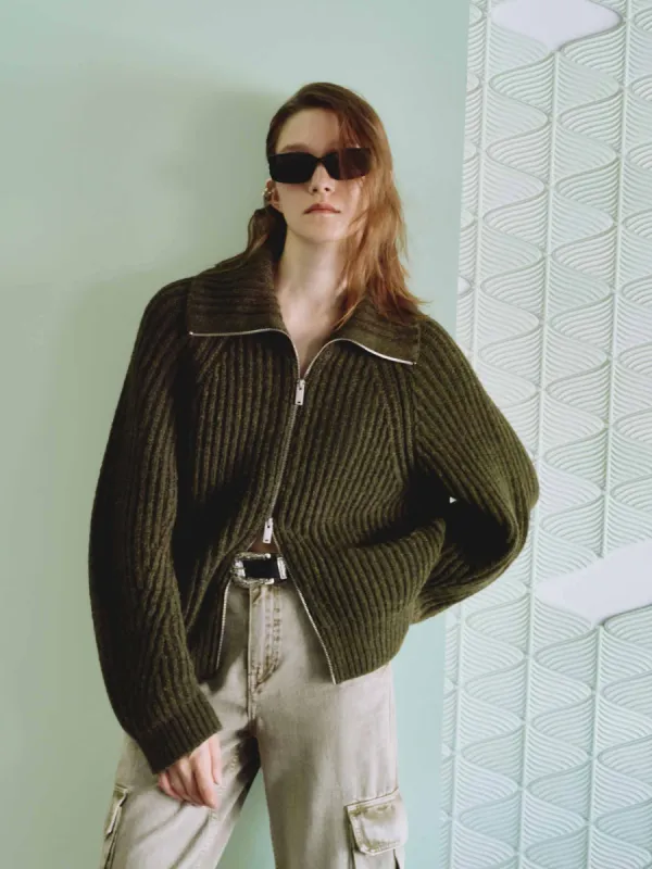 Raglan Sleeves Knitted Cardigan sold by Mo&Co