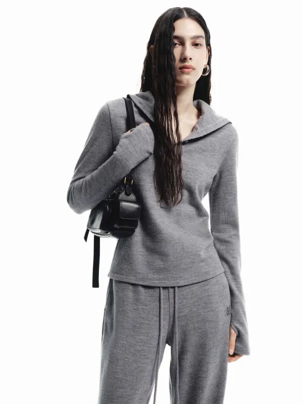 Half Button Wool Top sold by Mo&Co