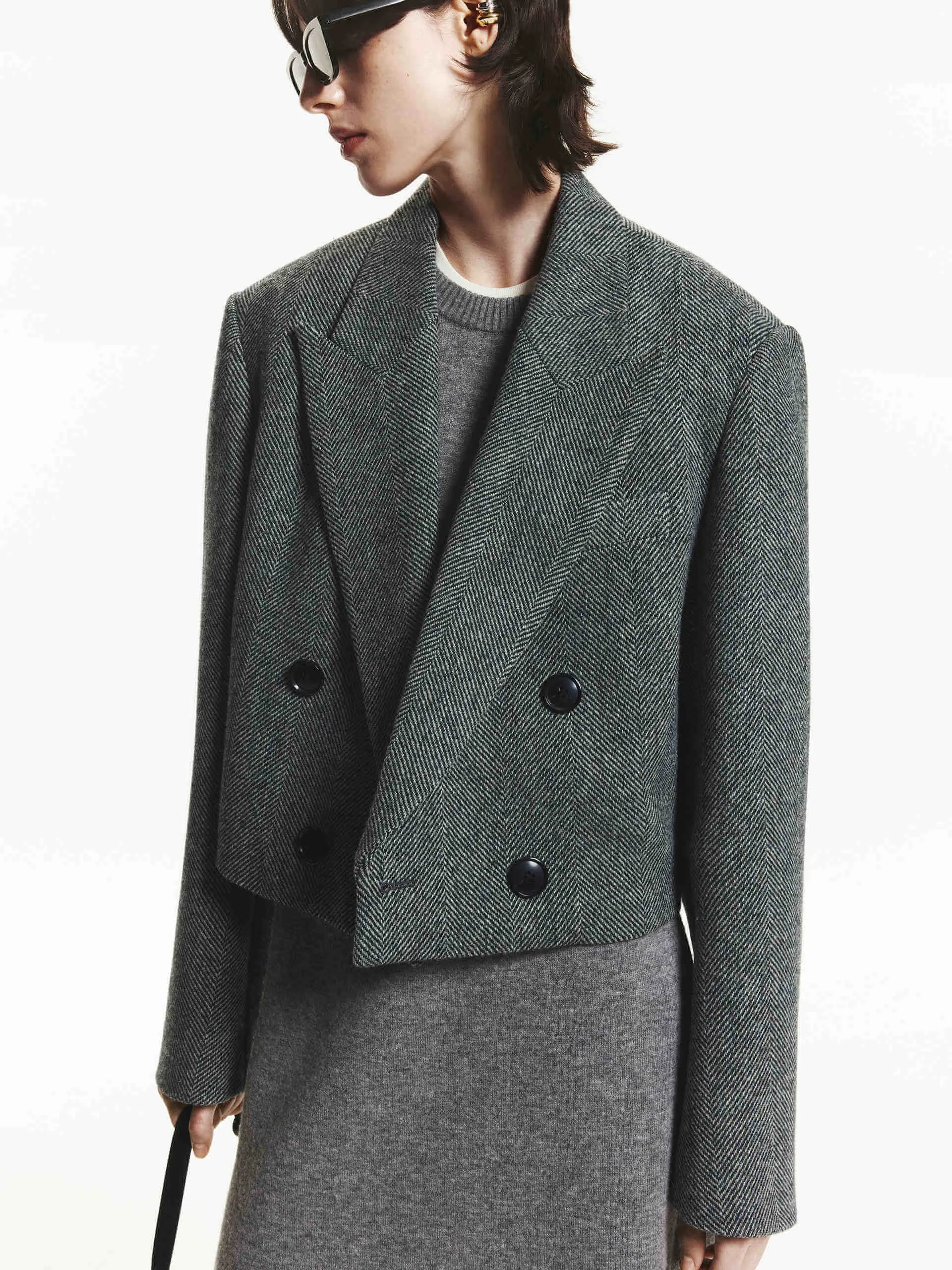 Herringbone Cropped Blazer sold by Mo&Co