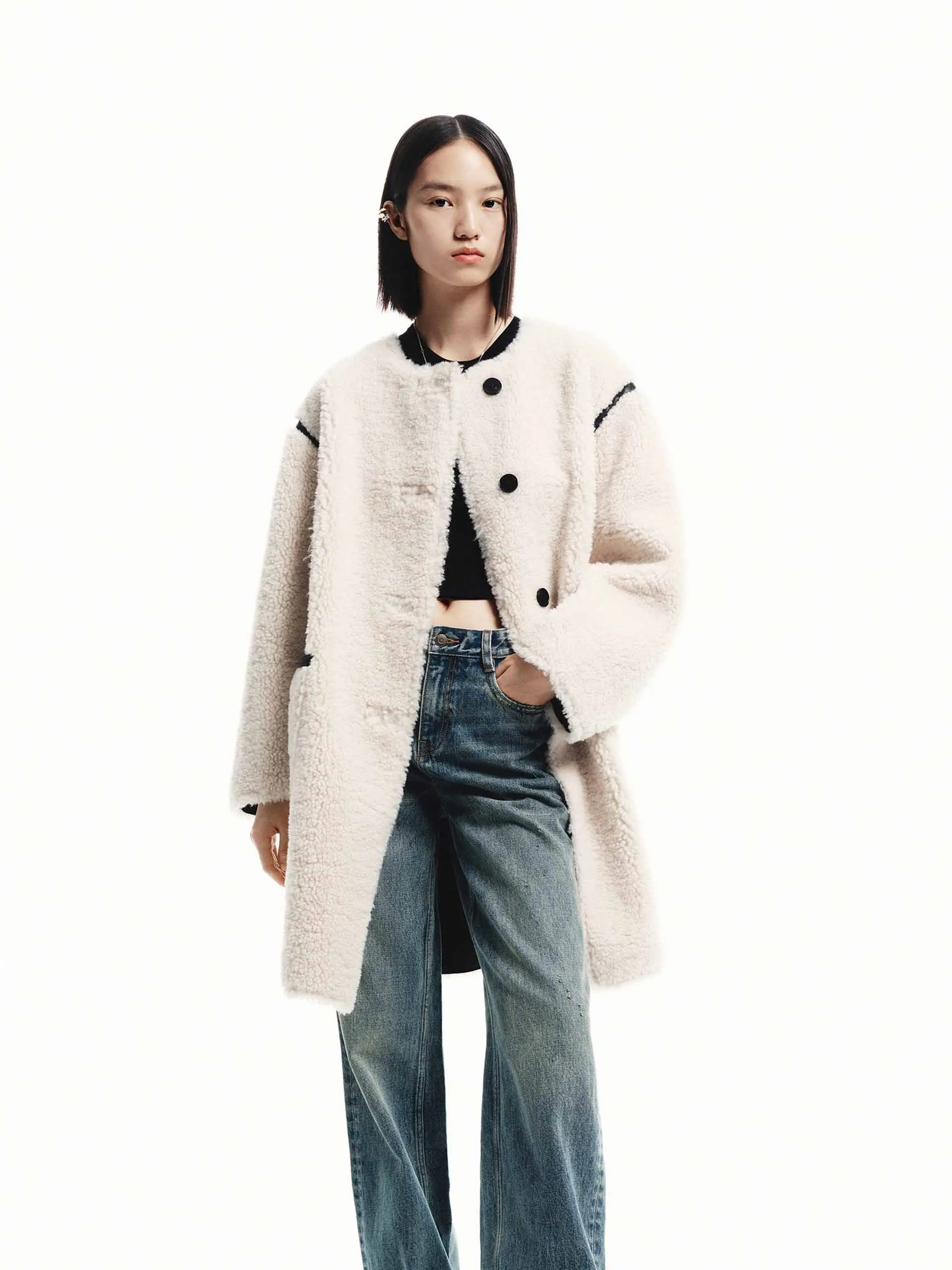 Faux Shearling Midi Coat sold by Mo&Co