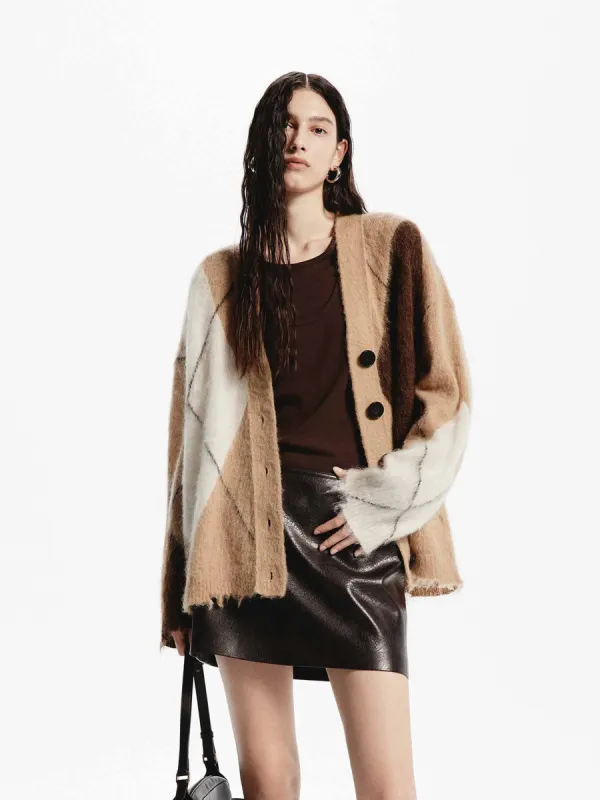 Argyle Pattern Loose Cardigan sold by Mo&Co