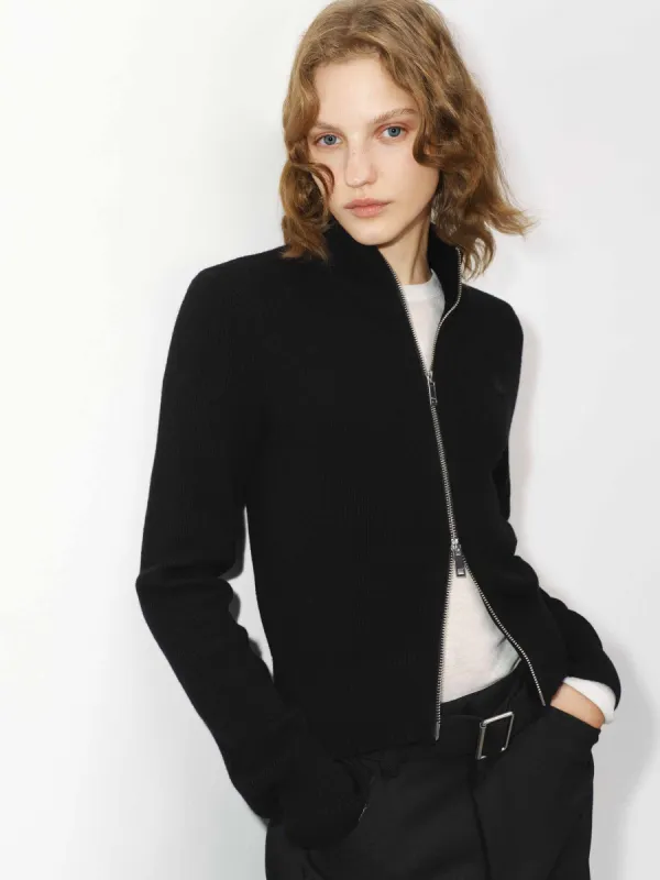 Wool Blend Zipper Cardigan sold by Mo&Co