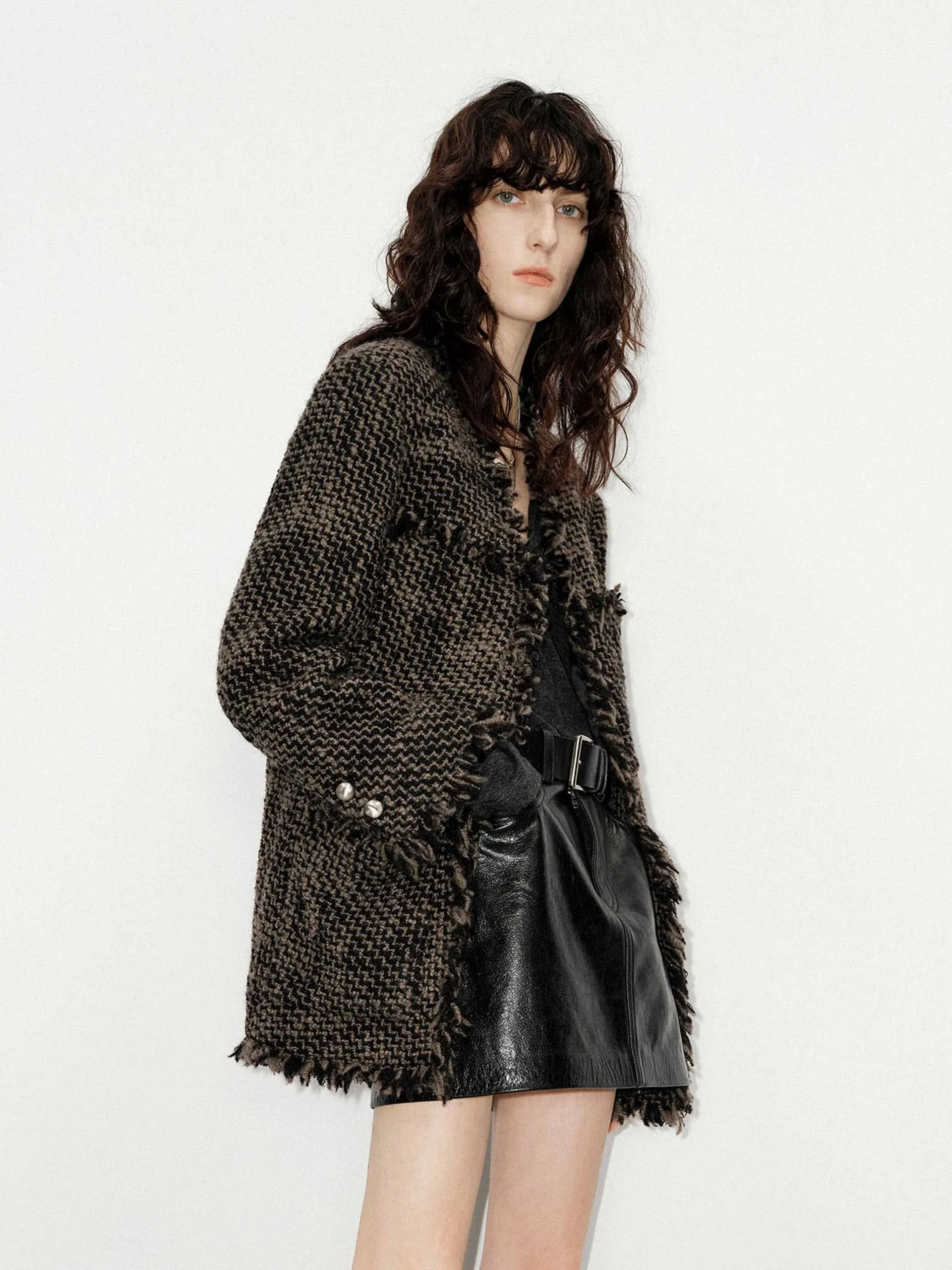 Raw Trim Collarless Coat sold by Mo&Co product image thumbnail 3