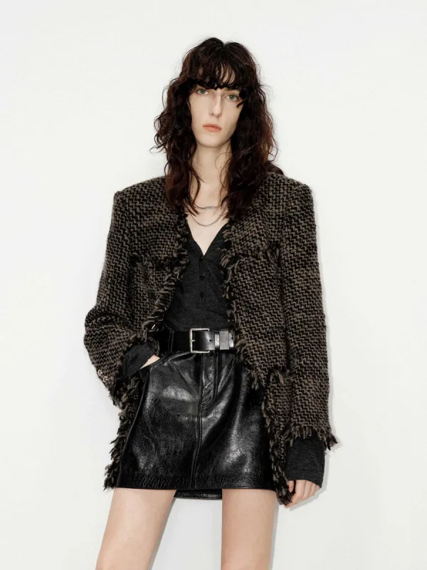 Raw Trim Collarless Coat sold by Mo&Co