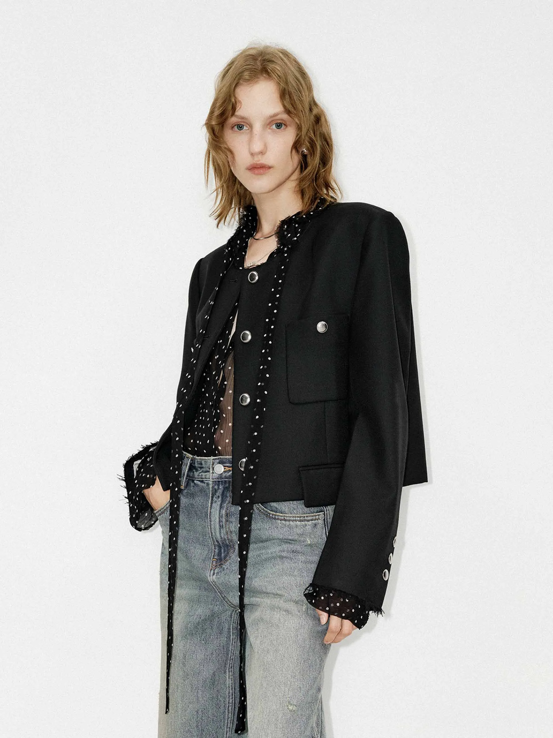 Boxy Fit Collarless Jacket sold by Mo&Co product image thumbnail 2