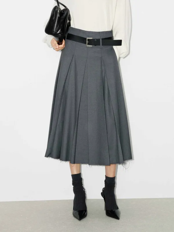 Raw Hem Pleated Skirt sold by Mo&Co