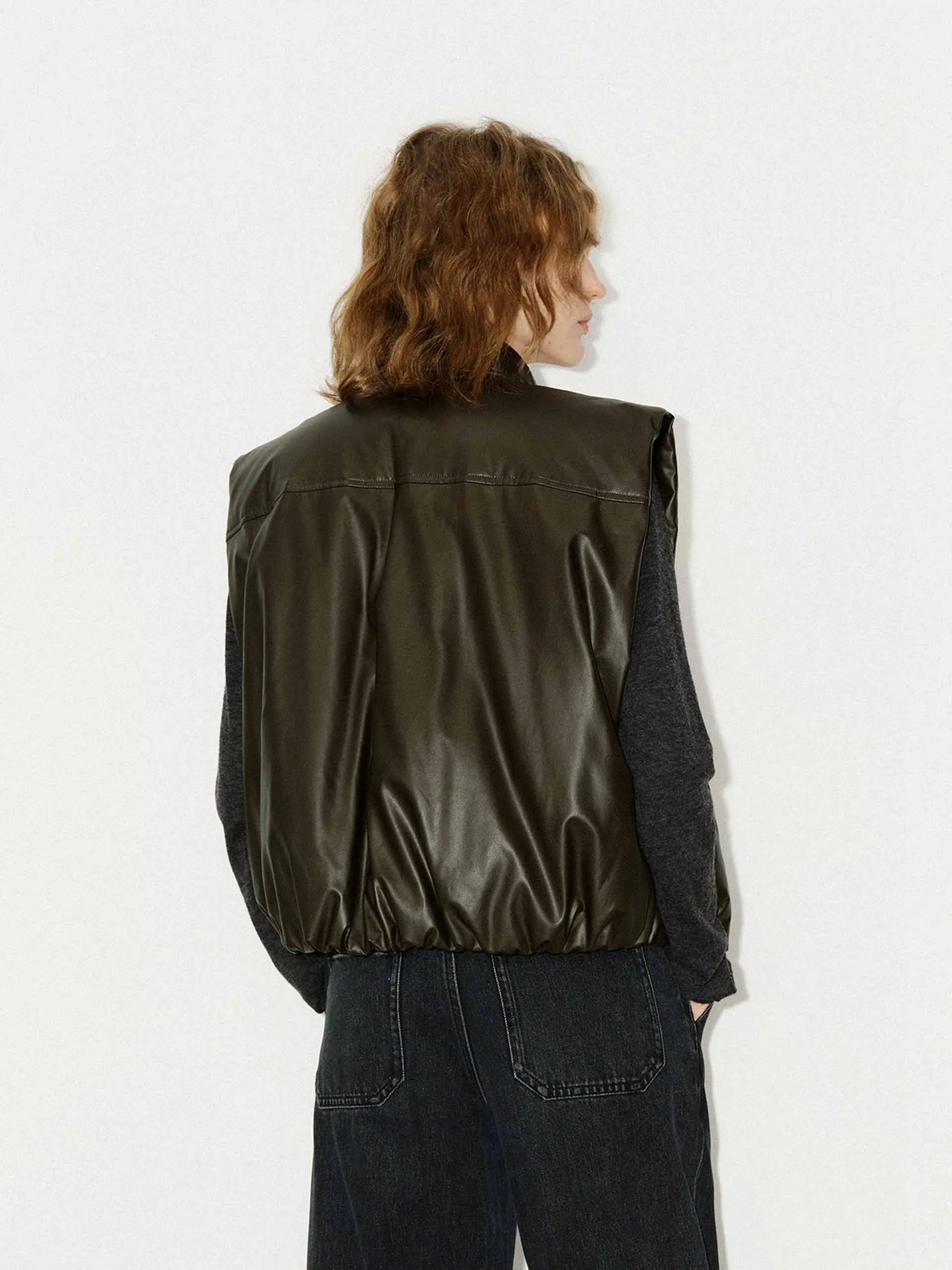 Leather Zip Down Vest sold by Mo&Co product image thumbnail 3