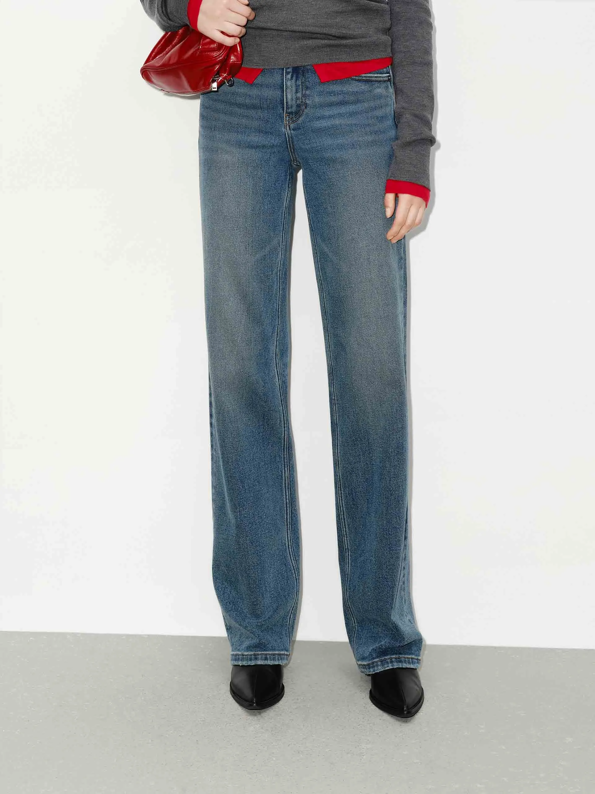 Blue Washed Straight Jeans sold by Mo&Co