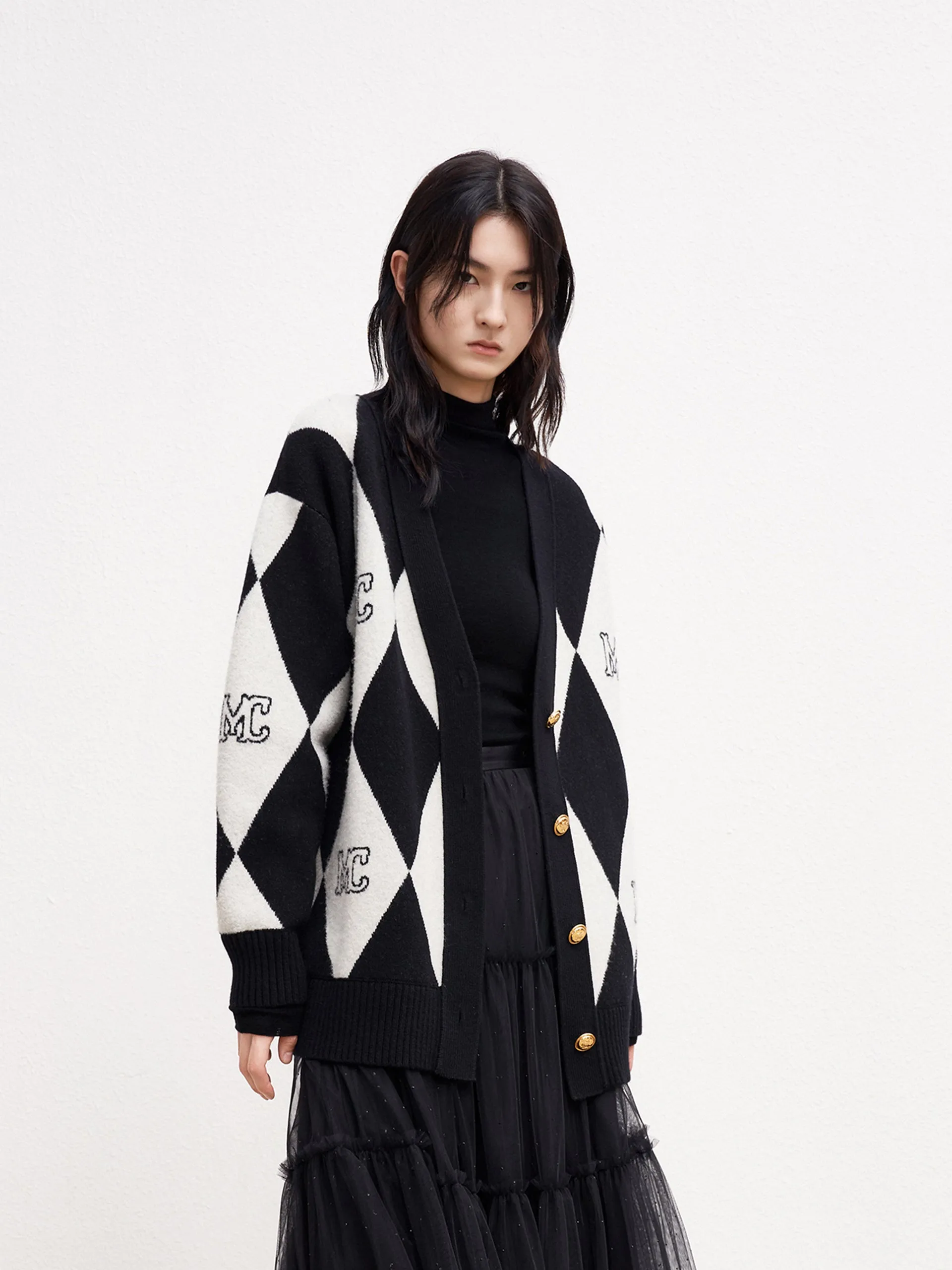 Wool Blend Check Cardigan sold by Mo&Co