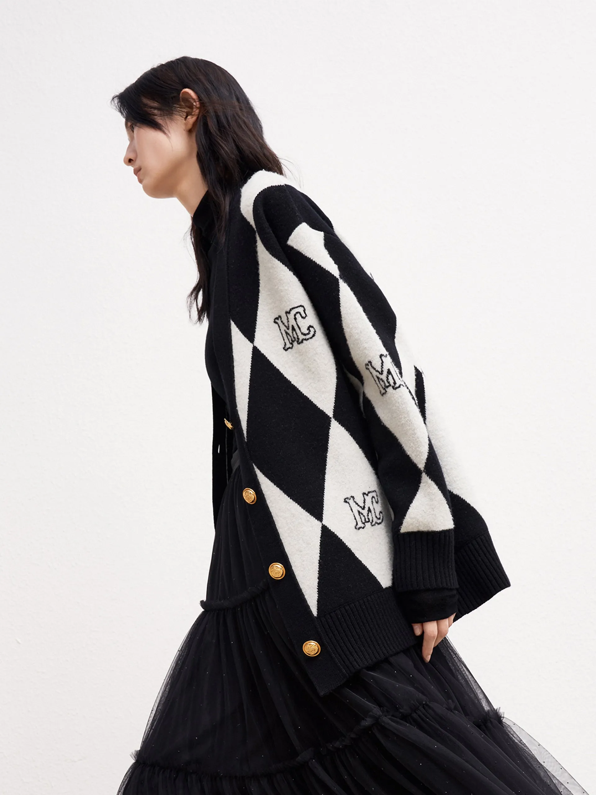 Wool Blend Check Cardigan sold by Mo&Co product image thumbnail 4