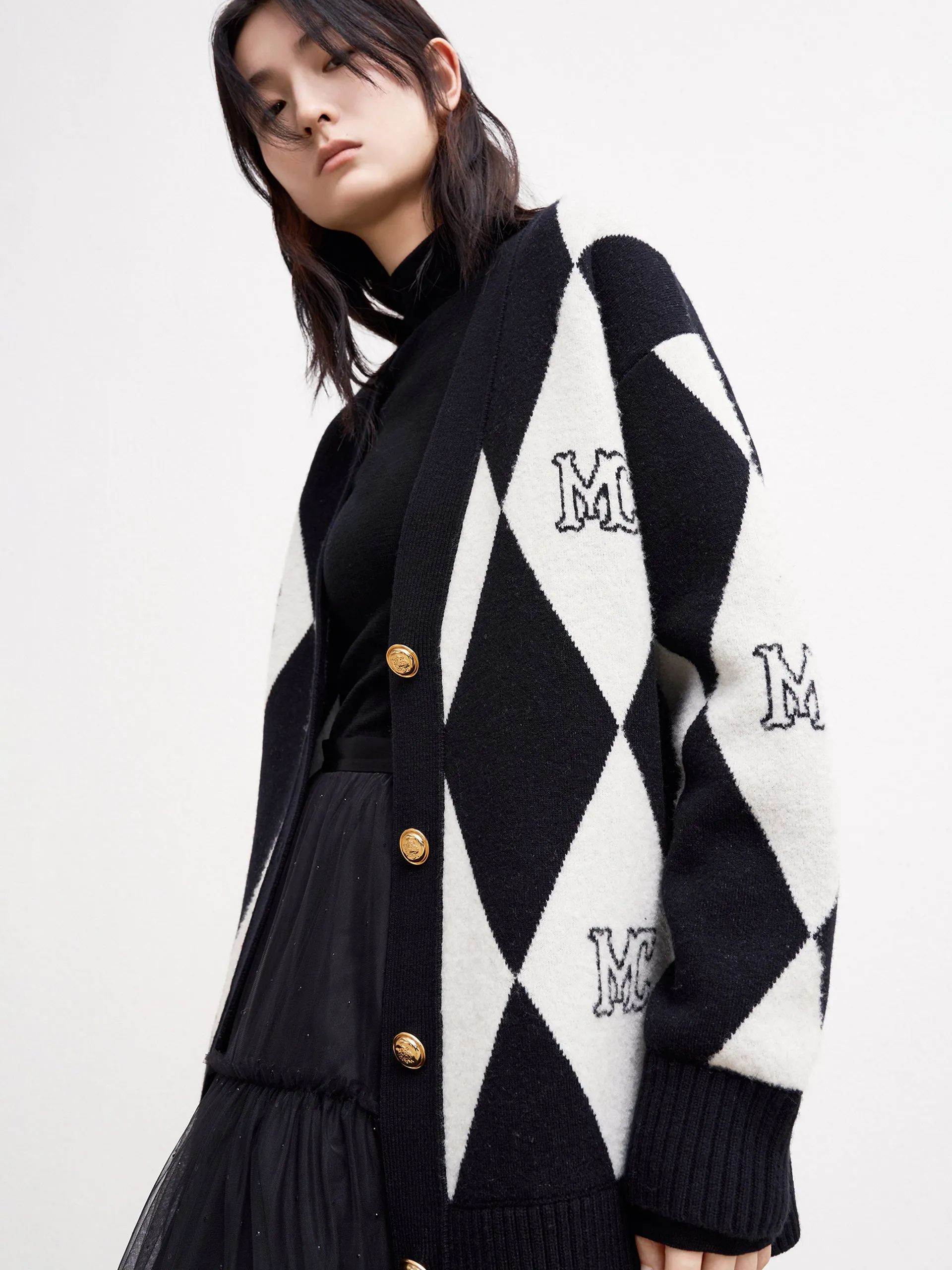 Wool Blend Check Cardigan sold by Mo&Co product image thumbnail 3