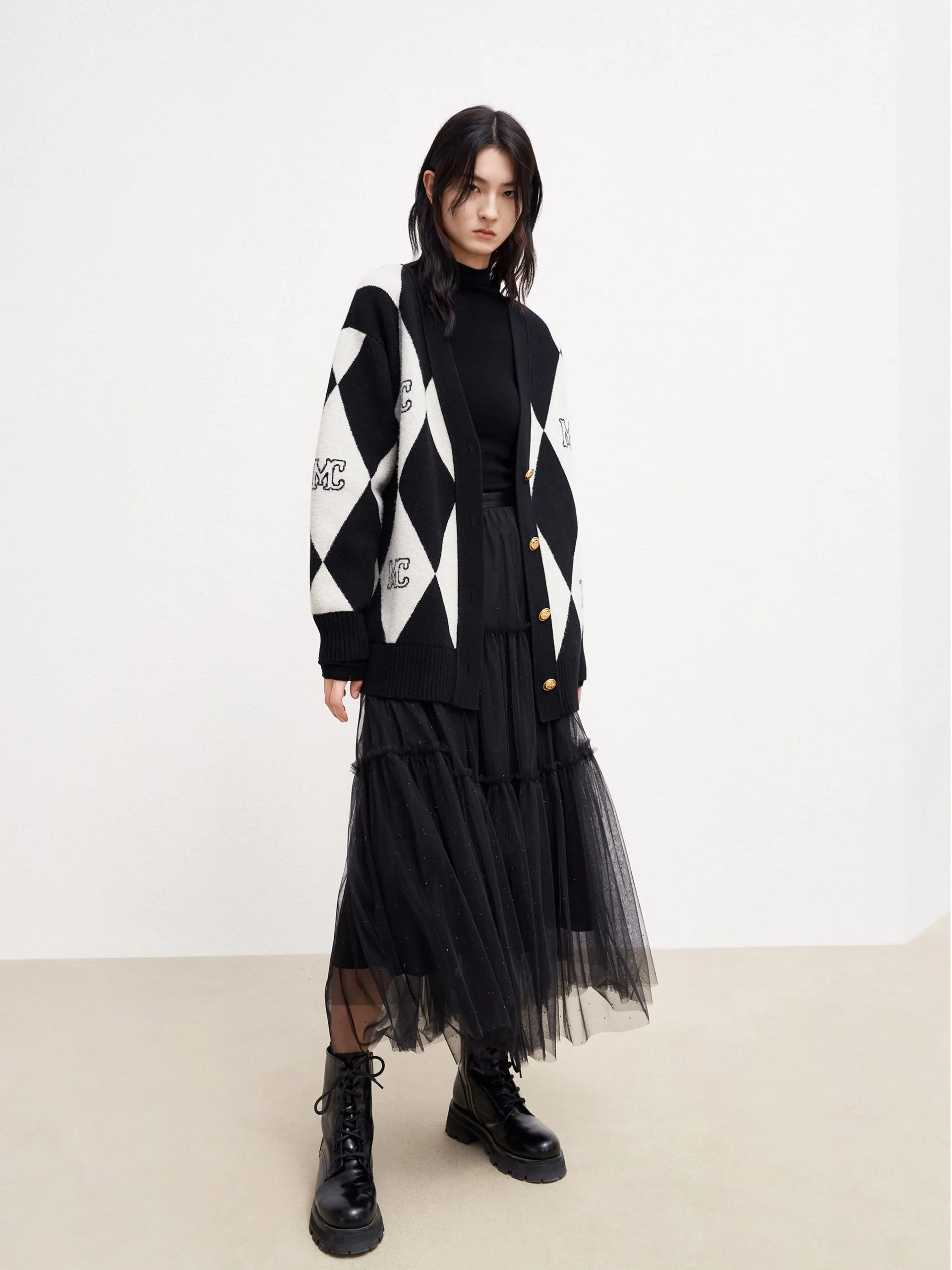 Wool Blend Check Cardigan sold by Mo&Co product image thumbnail 2