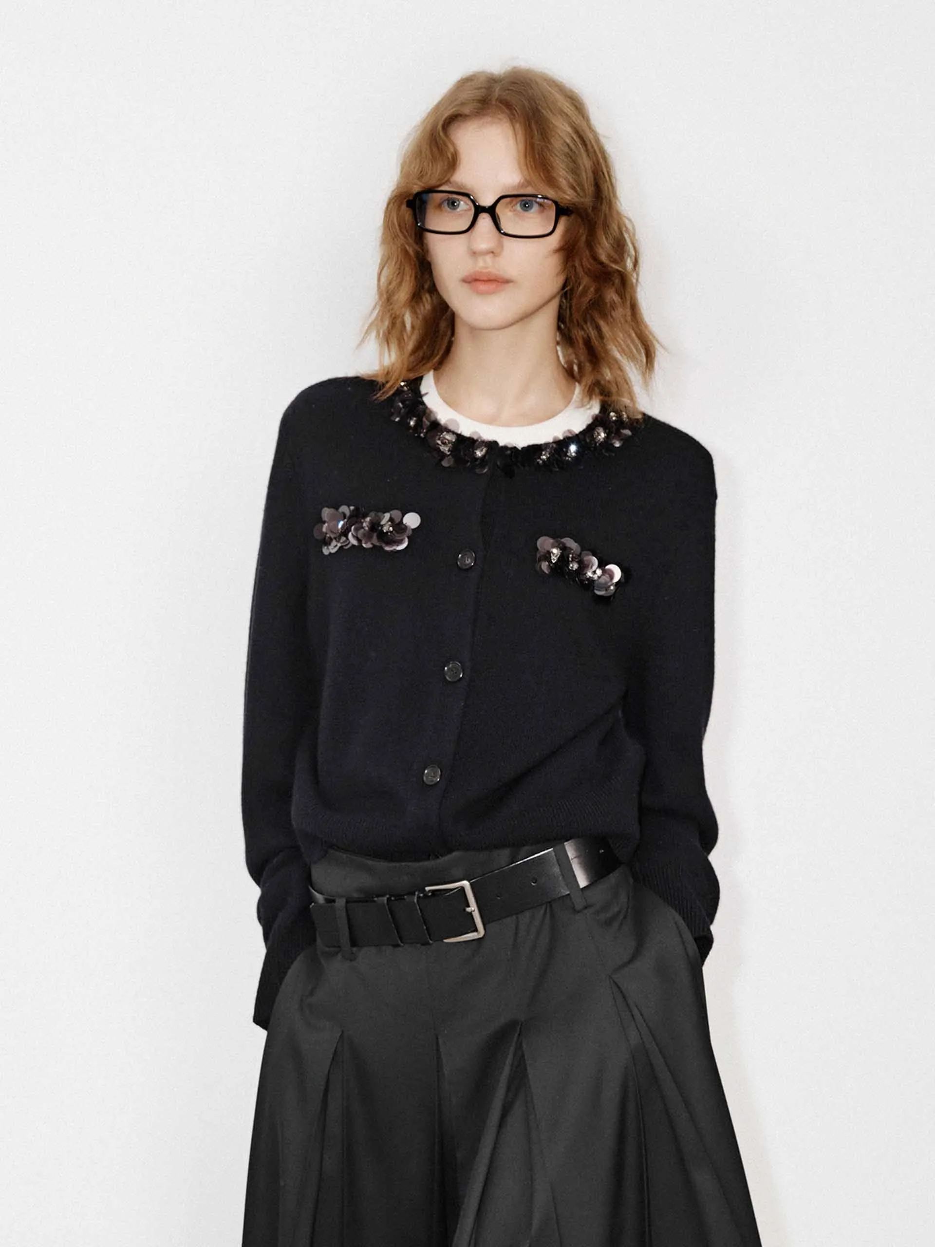 Button Closure Sequin Cardigan sold by Mo&Co