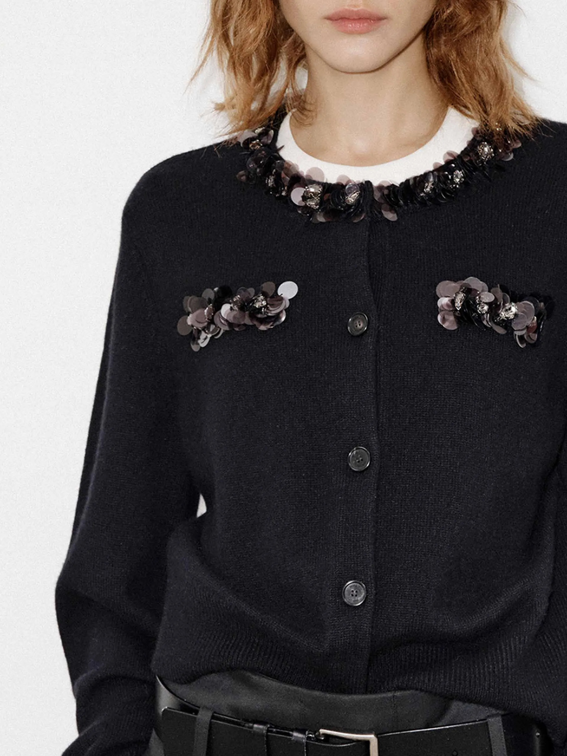 Button Closure Sequin Cardigan sold by Mo&Co product image thumbnail 3