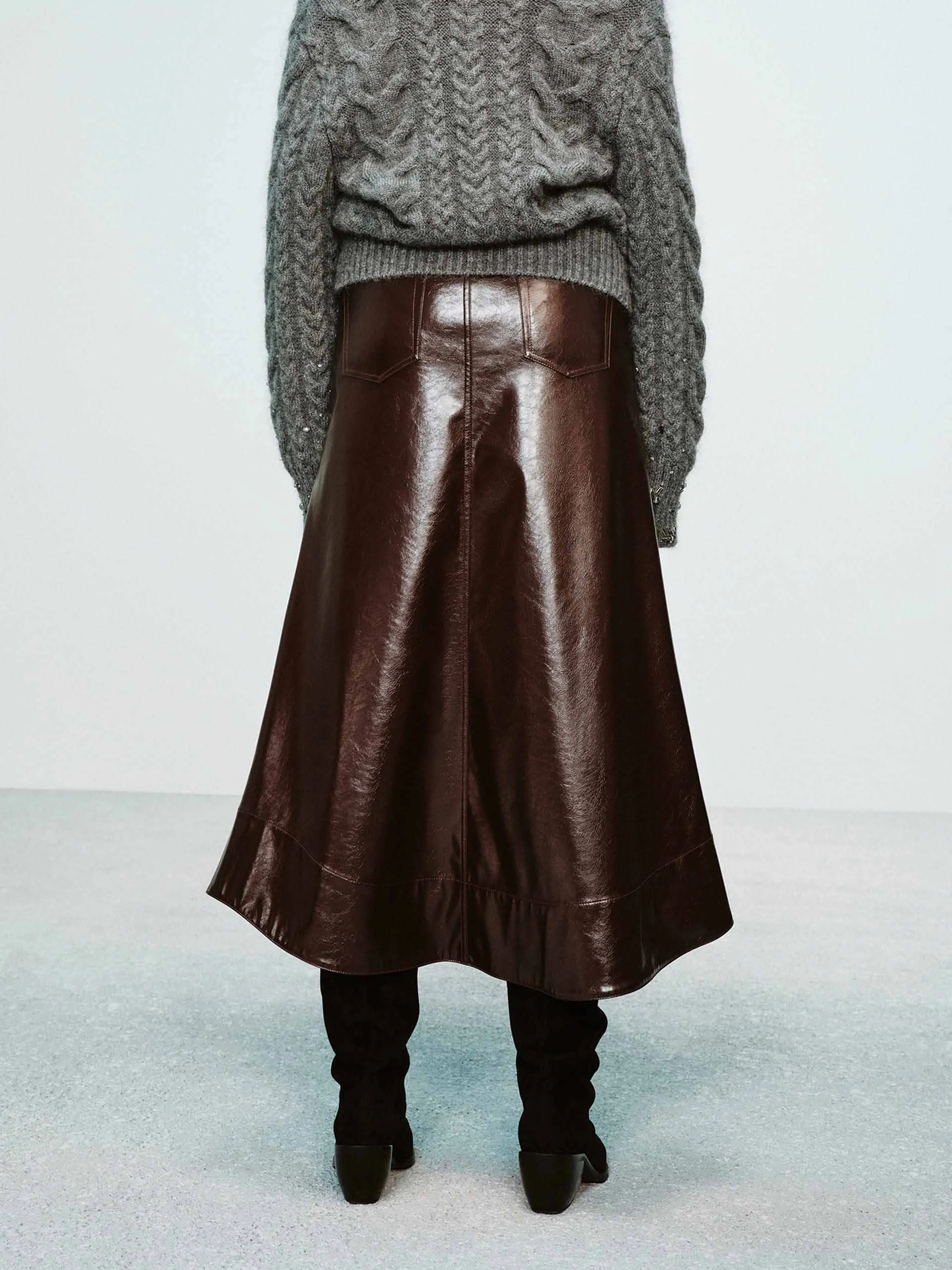 Leather A-line Cut Skirt sold by Mo&Co product image thumbnail 3