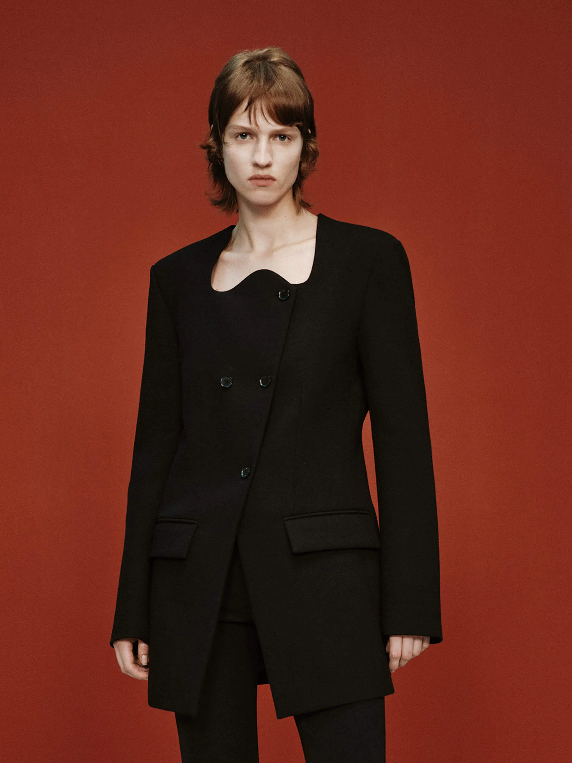 Wave Collar Wool Coat sold by Mo&Co