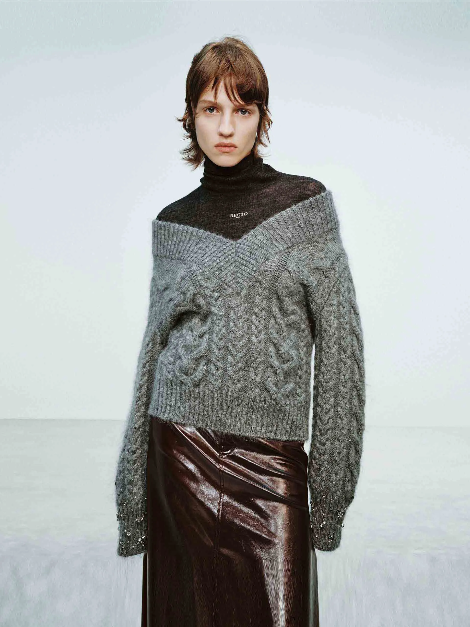 V-neck Cable Knit Sweater sold by Mo&Co product image thumbnail 2