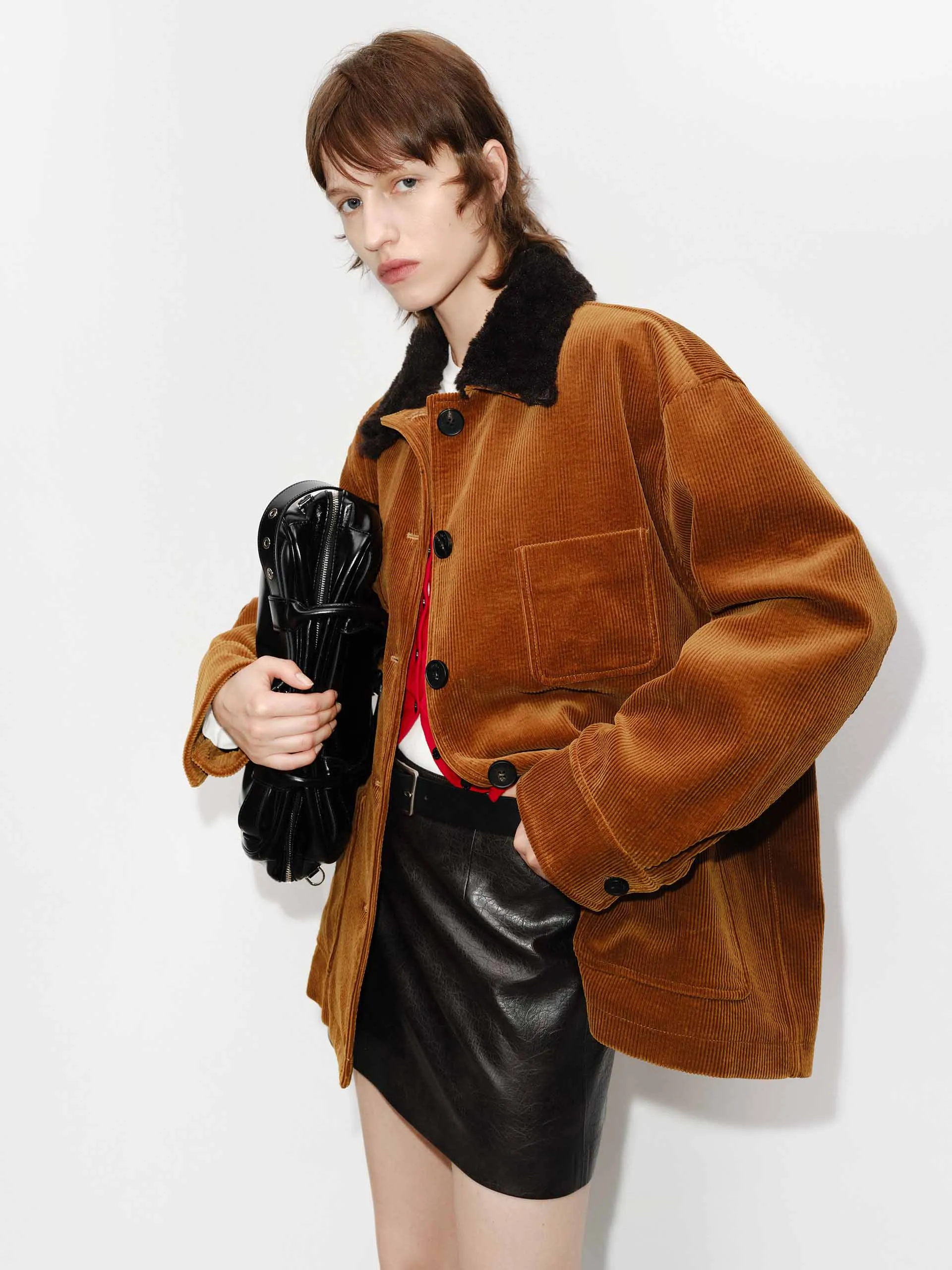 Contrast Collar Corduroy Coat sold by Mo&Co product image thumbnail 3