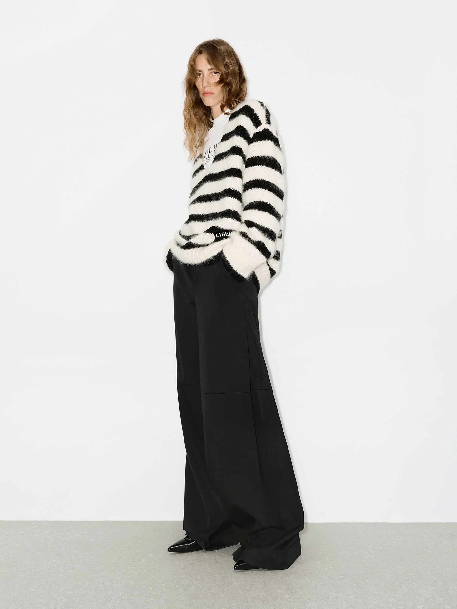 Striped V-neck Fluffy Sweater sold by Mo&Co product image thumbnail 5