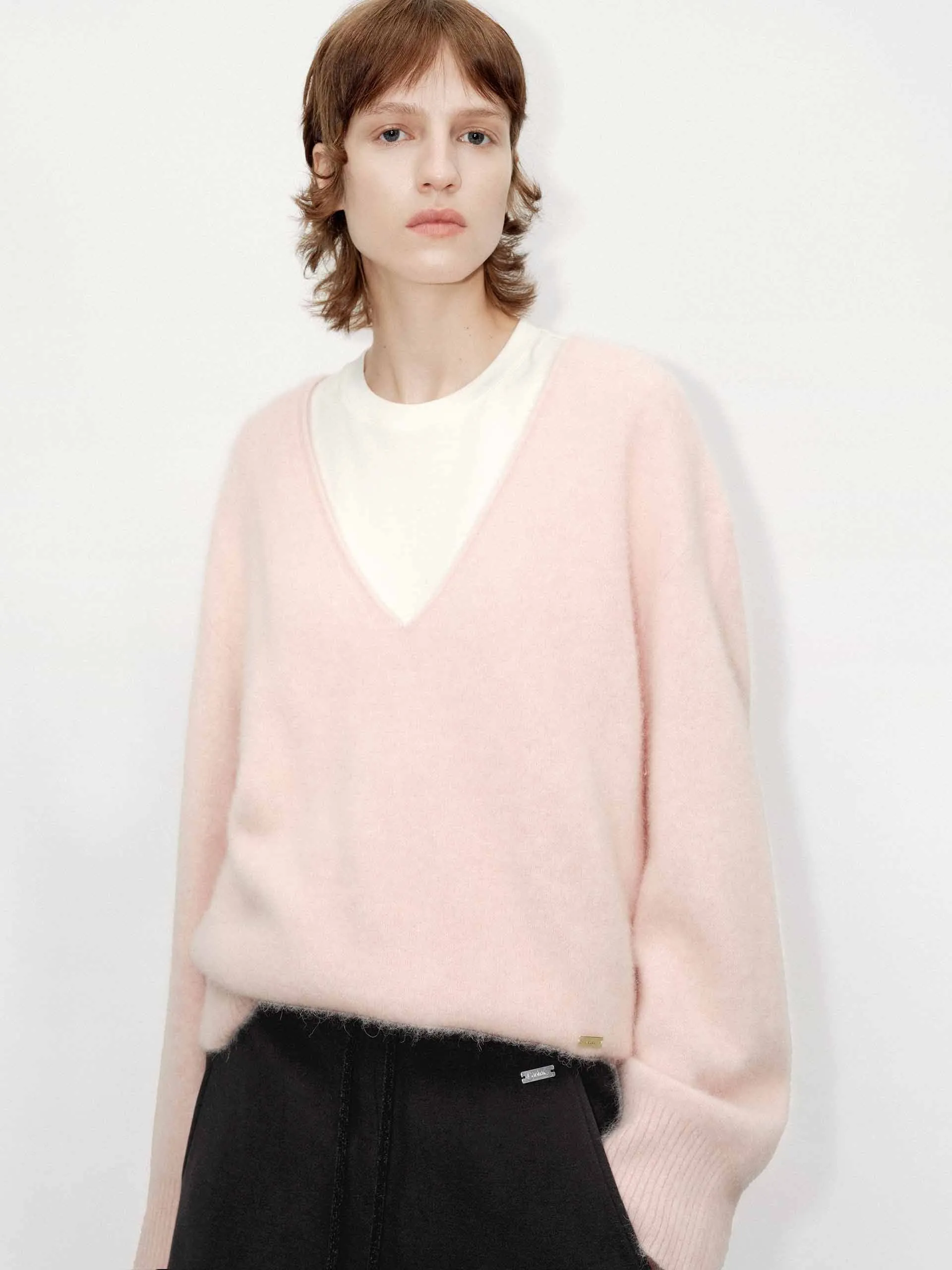 Deep V-neck Loose Sweater sold by Mo&Co