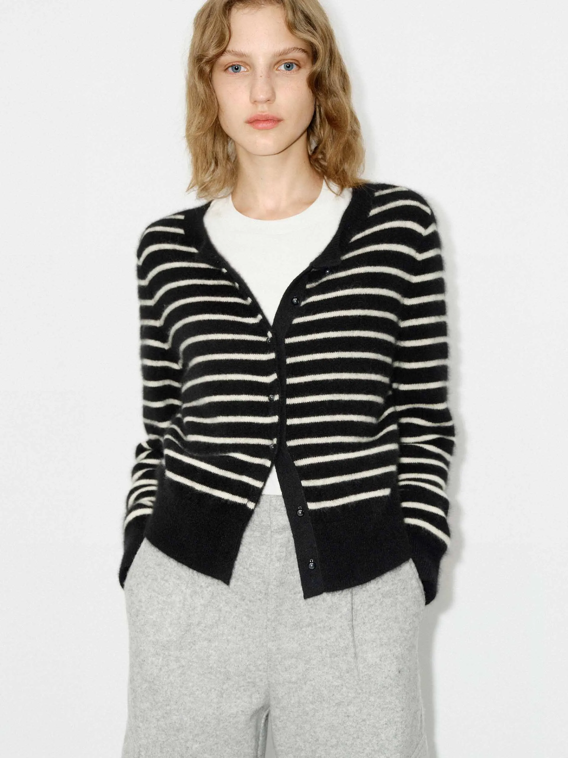 Button Closure Striped Cardigan sold by Mo&Co