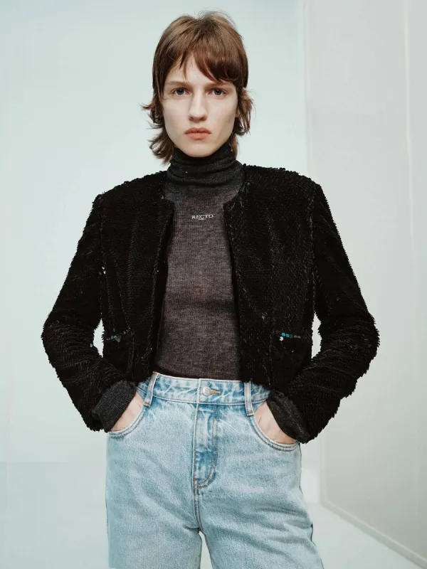 Sequins Finish Cropped Coat sold by Mo&Co