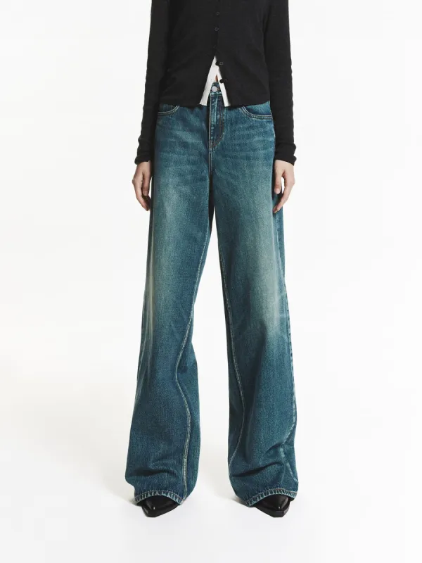 Blue Wash Wide Leg Jeans sold by Mo&Co