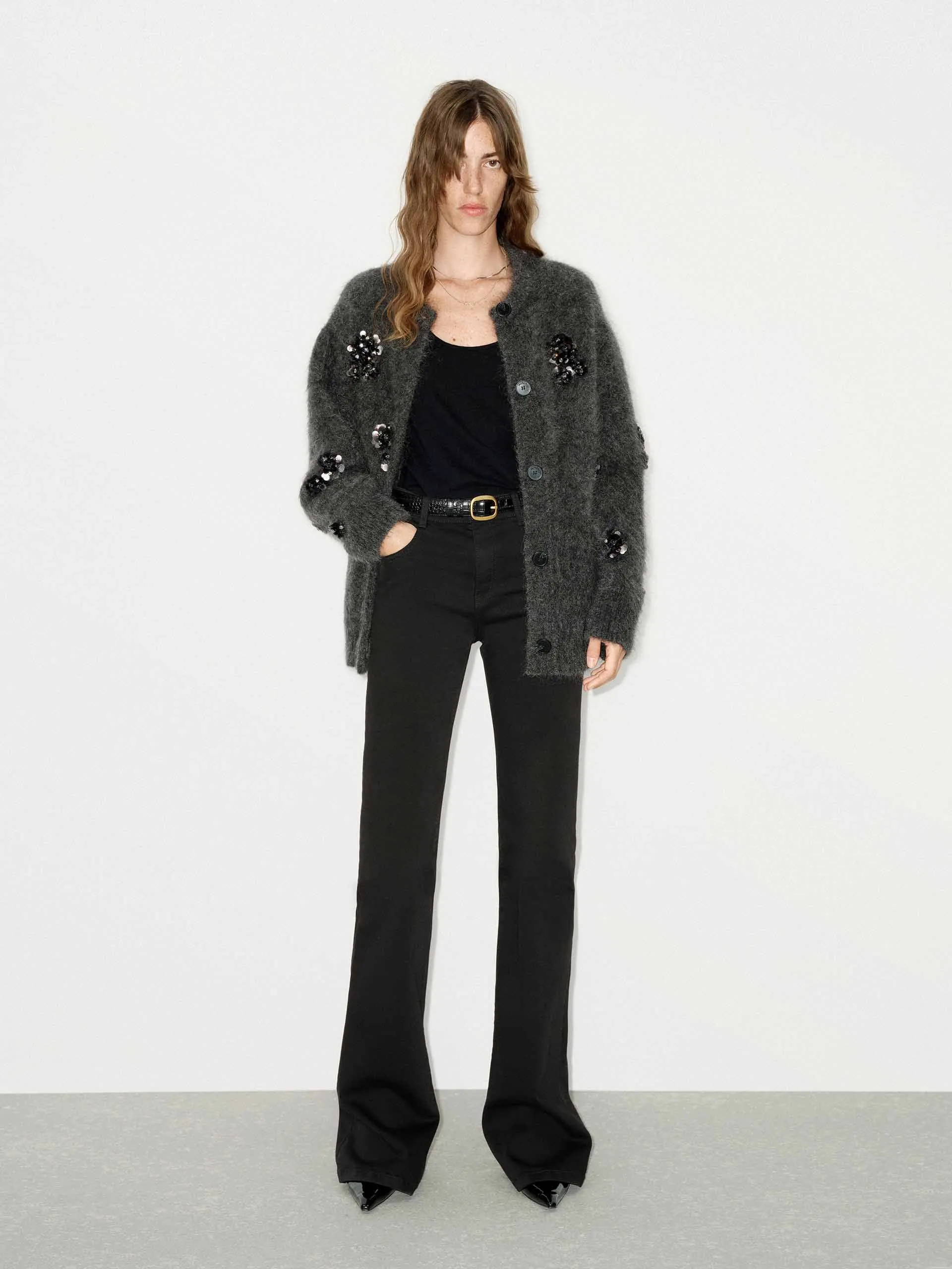 Sequin Detail Fluffy Cardigan sold by Mo&Co product image thumbnail 2