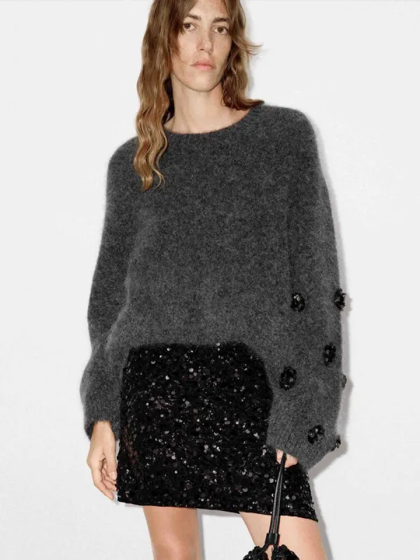 Sequin Detail Fluffy Sweater sold by Mo&Co