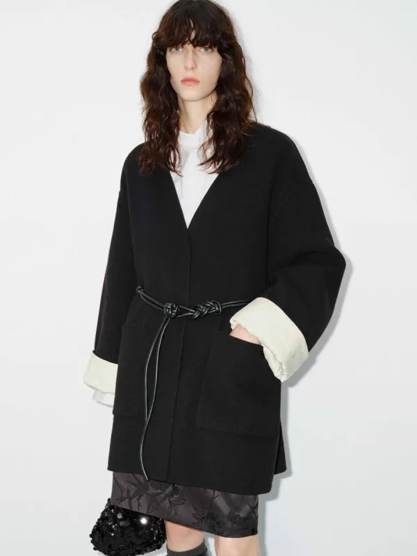 Wool V-neck Midi Coat sold by Mo&Co