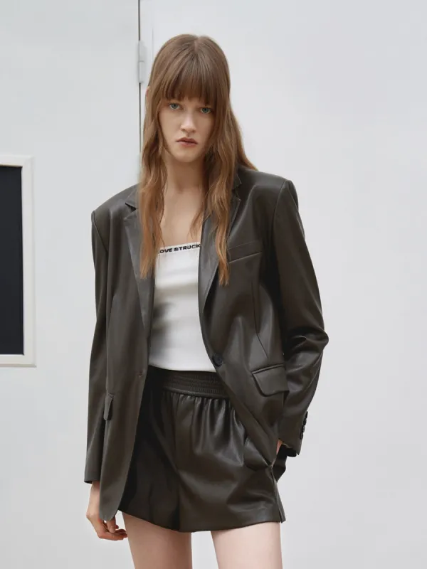 Faux Leather Structured Blazer sold by Mo&Co