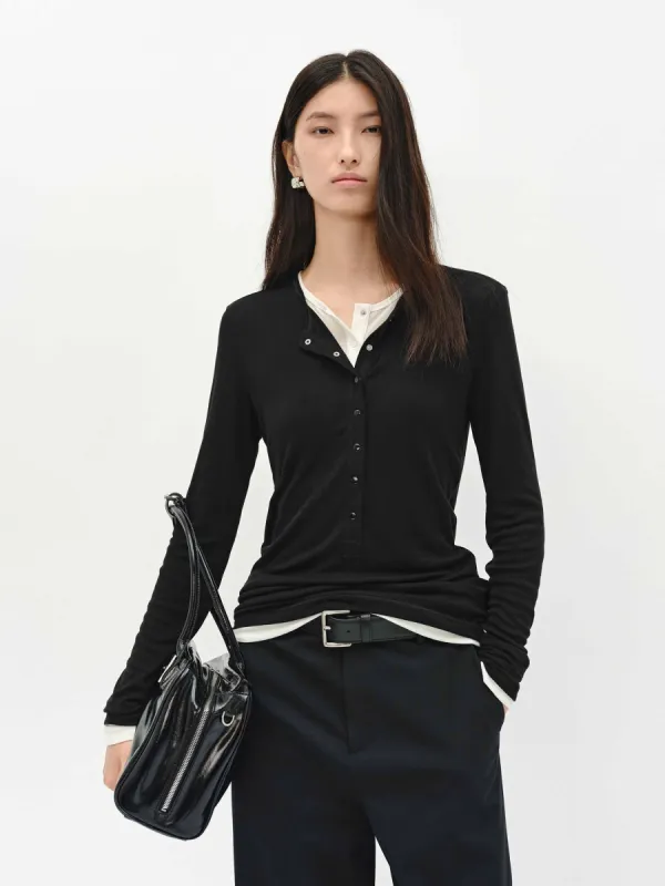 Layered Detail Fitted Top sold by Mo&Co