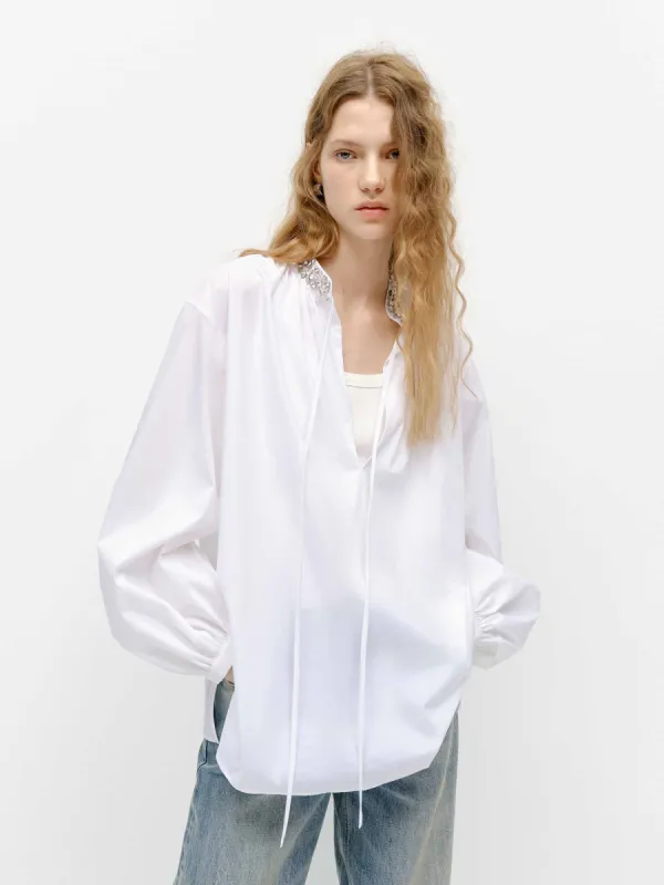 Crystal Collar Tie Blouse sold by Mo&Co