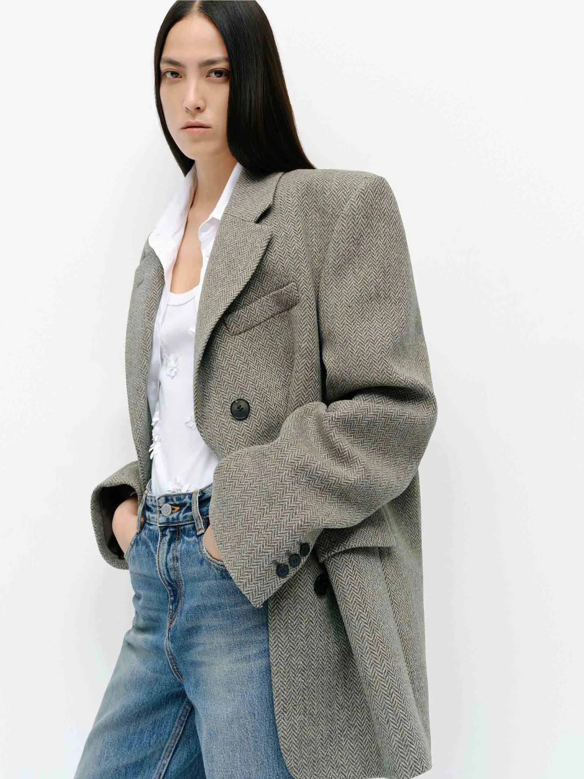 Wool Herringbone Blazer sold by Mo&Co product image thumbnail 2