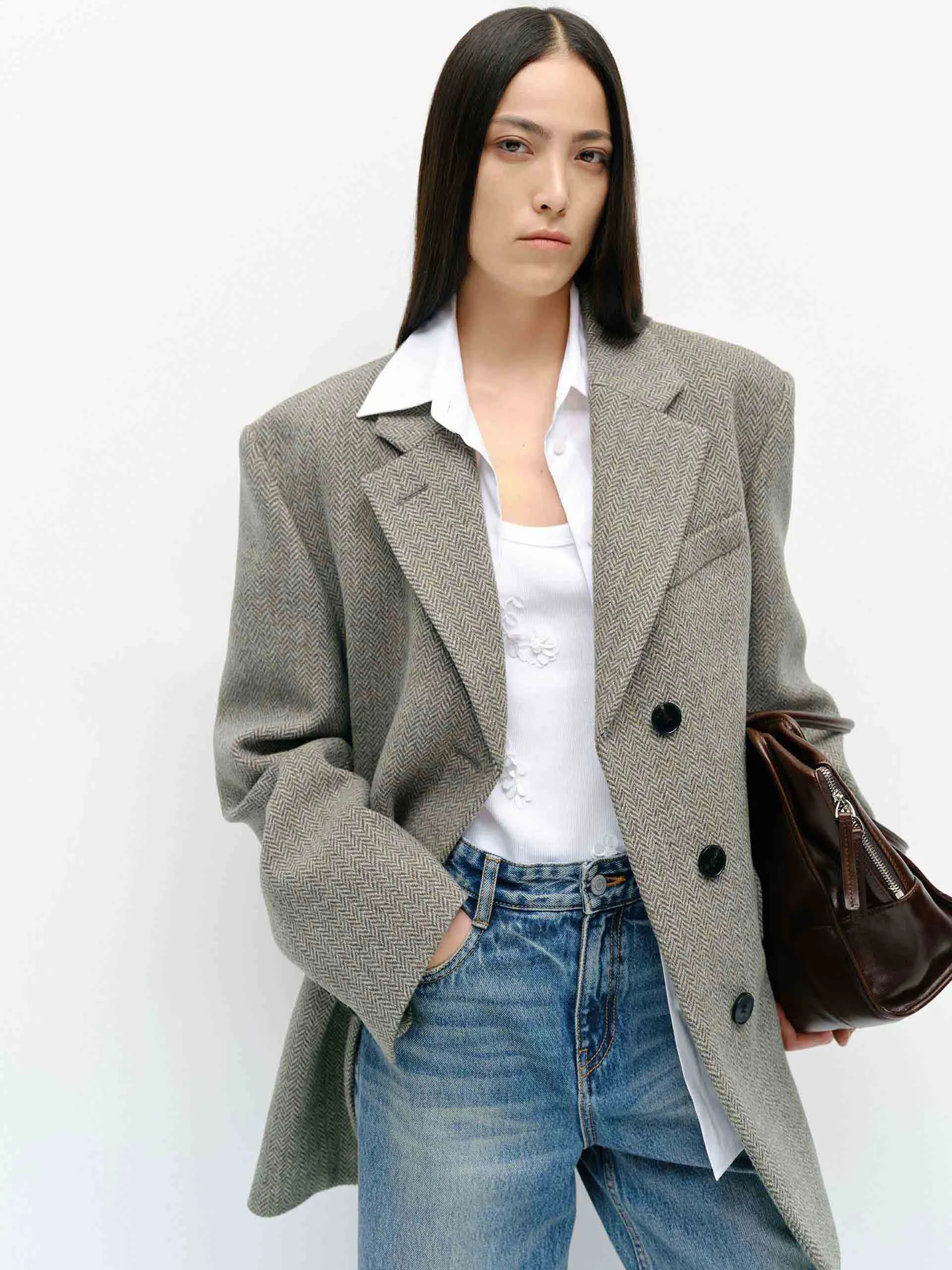 Wool Herringbone Blazer sold by Mo&Co