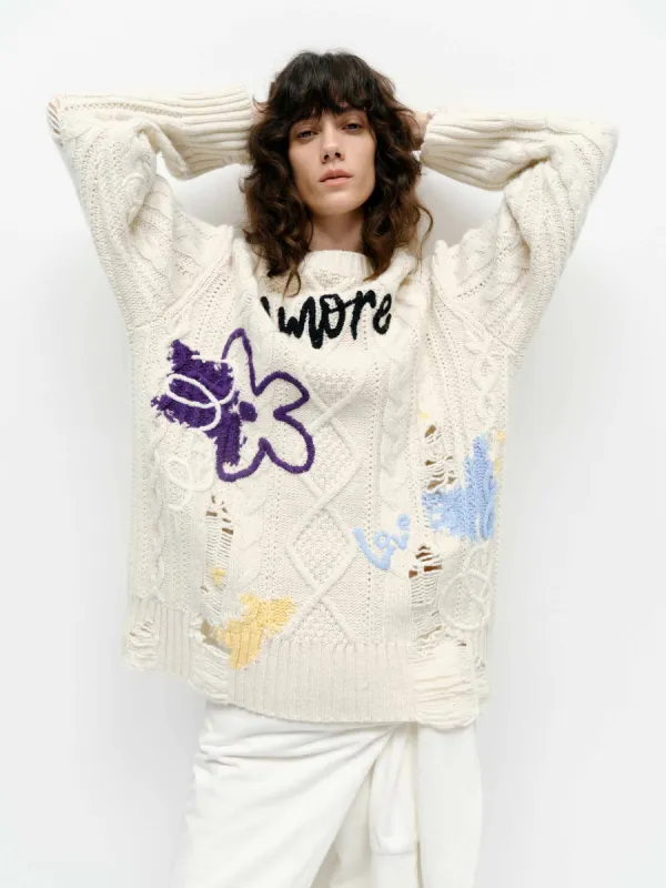 Graffiti Distressed Knit Sweater sold by Mo&Co