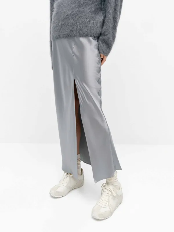 Side Slit Satin Skirt sold by Mo&Co