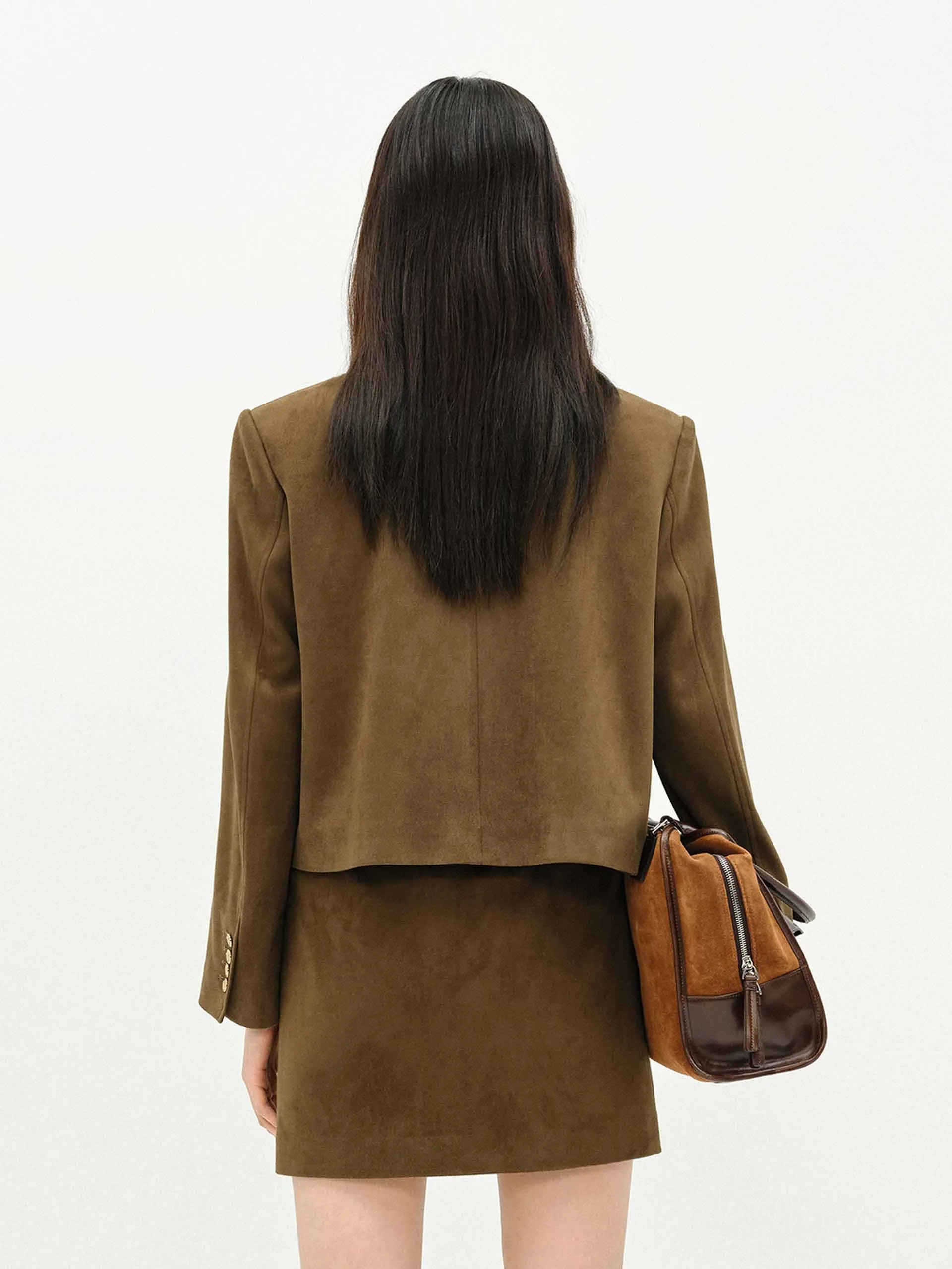 Suede Collarless Jacket sold by Mo&Co product image thumbnail 3